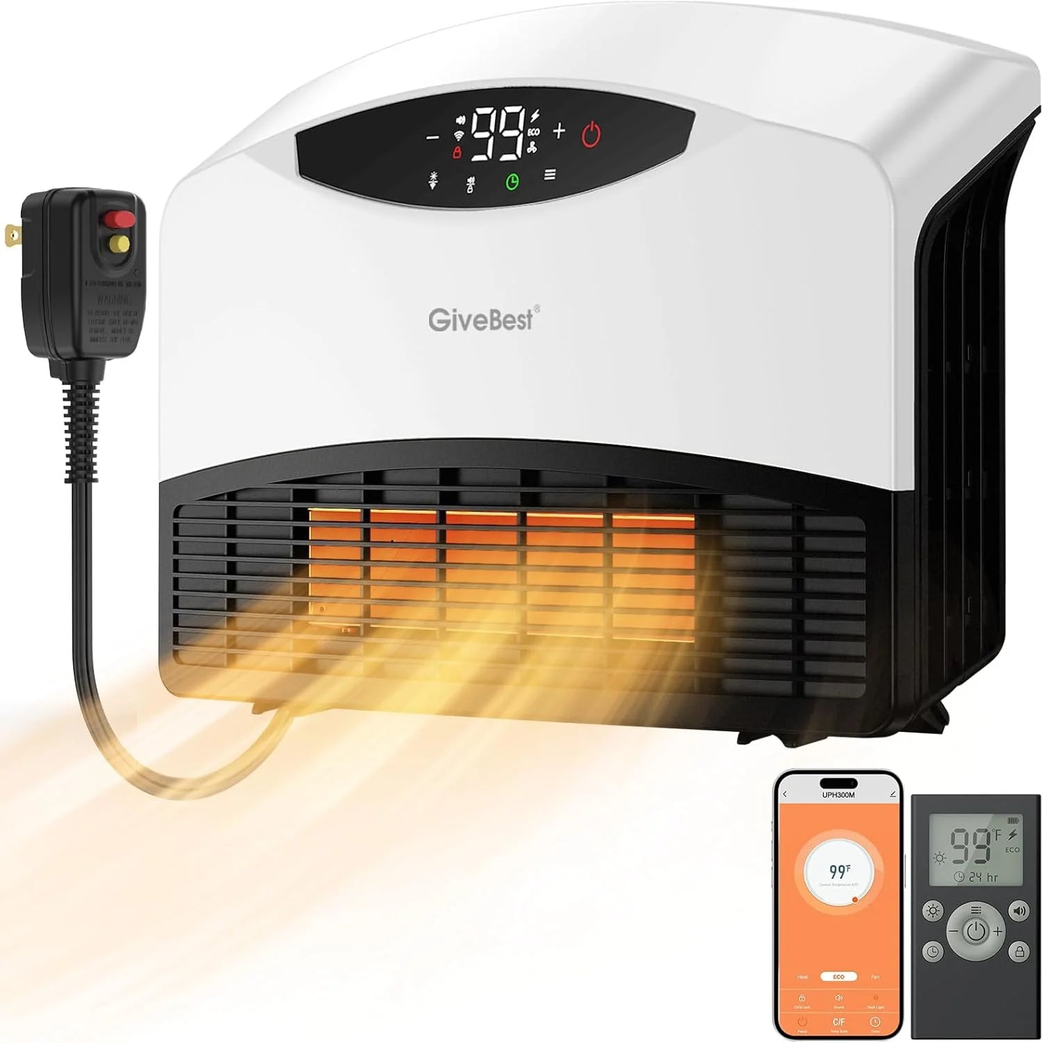 GiveBest Electric Wall Heater with WiFi and Remote Control, Floor or Wall Mounted Heater, Large Room Coverage, 3 Heating Modes, 1500W Fast Heating Space with Thermostat for Indoor Room Use