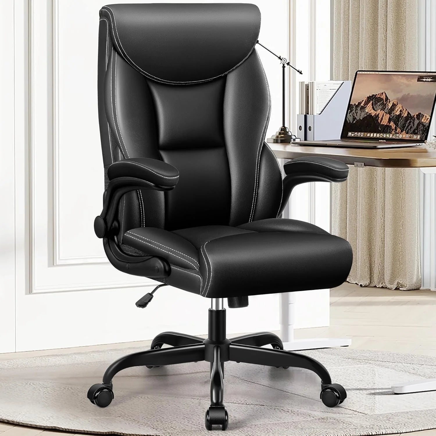 Office Chair Large High-Foot Computer Desk Chair, Breathable Leather Chair Lumbar Support Rotating Computer Chair