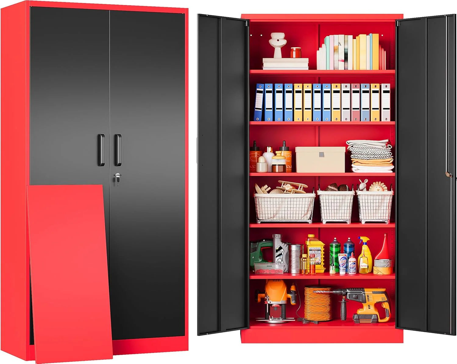 SISESOL Wide & Deep Metal Storage Cabinet with 2 Doors and 6 Shelves,72x36x18