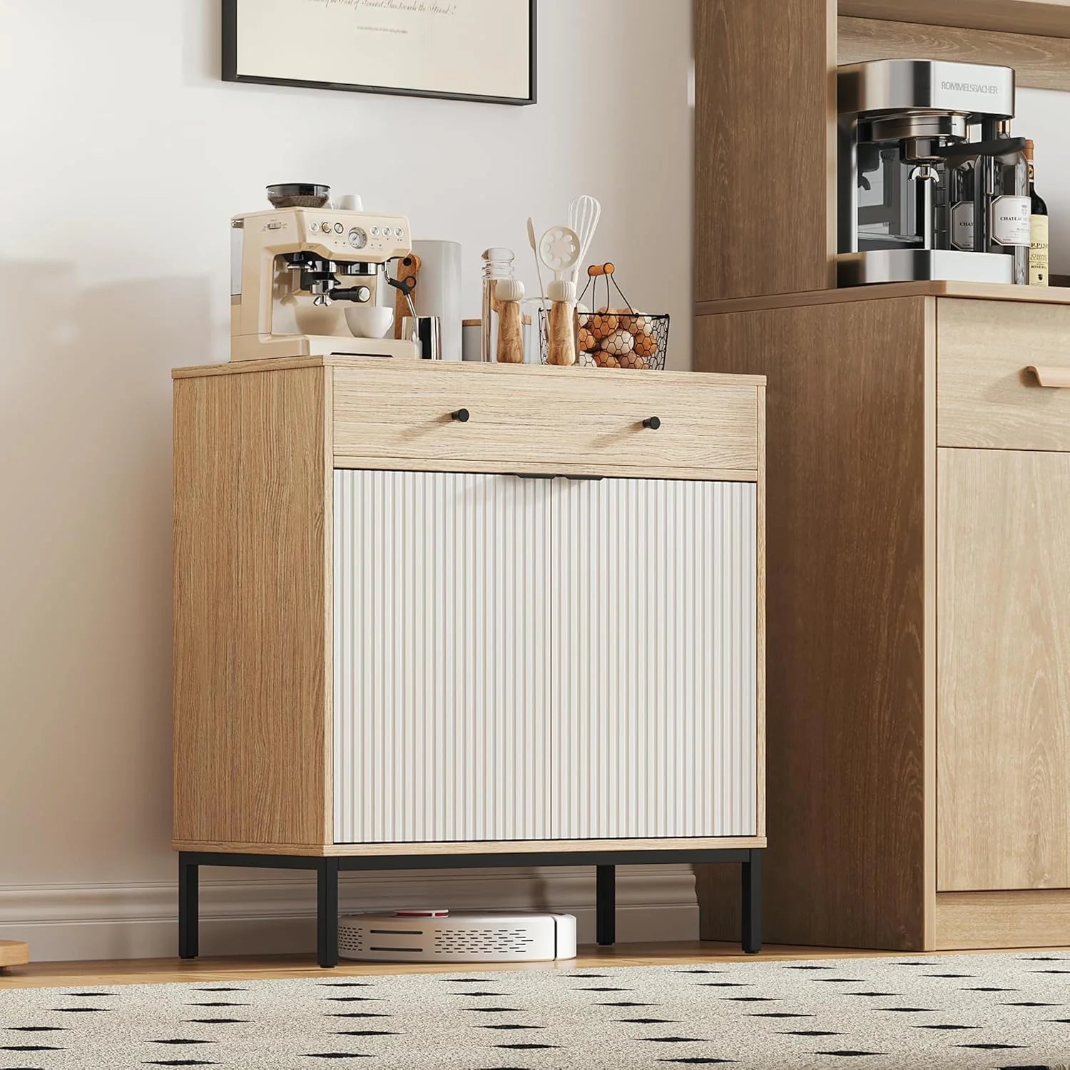 Mericonia Farmhouse Buffet Sideboard Cabinet with Storage Fluted Coffee Bar with Doors