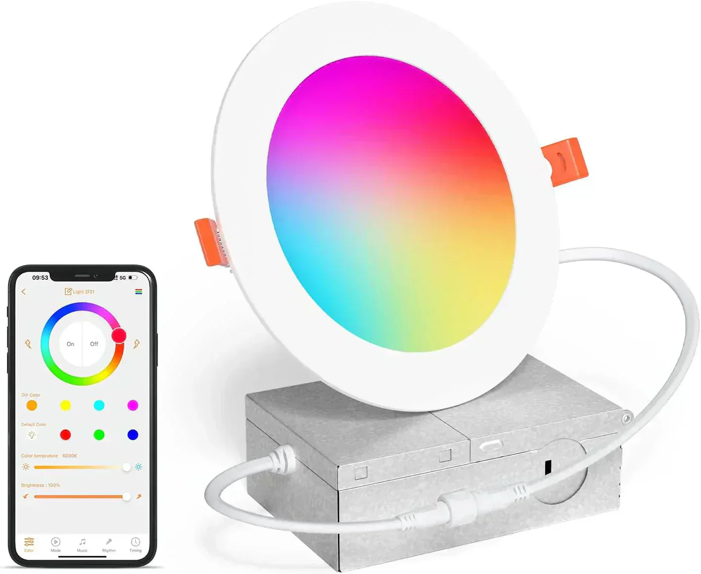 Smart Recessed Lighting 4 RGBCW Color Changing 12W LED Downlight with Junction Box
