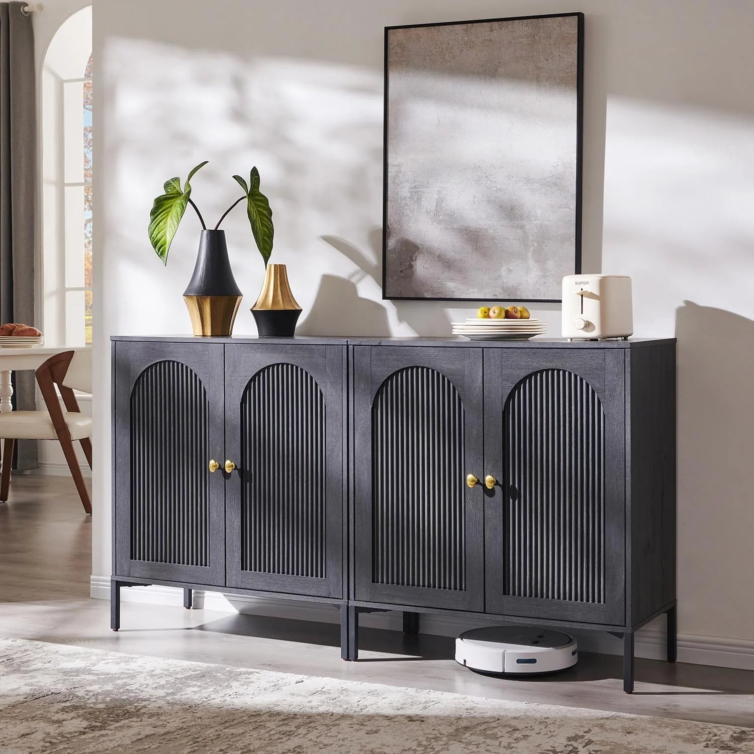 IFGET Modern Buffet Cabinet with Storage 92.63 W Fluted Arched Sideboard Cabinet