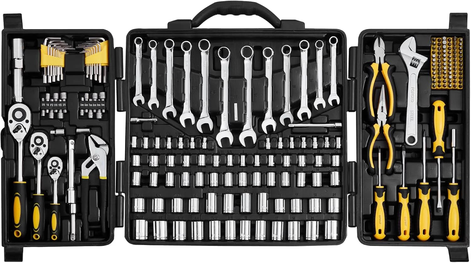 VEVOR Mechanics Tool Set and Socket Set Drive Deep and Standard Sockets Metric Mechanic Tool Kit