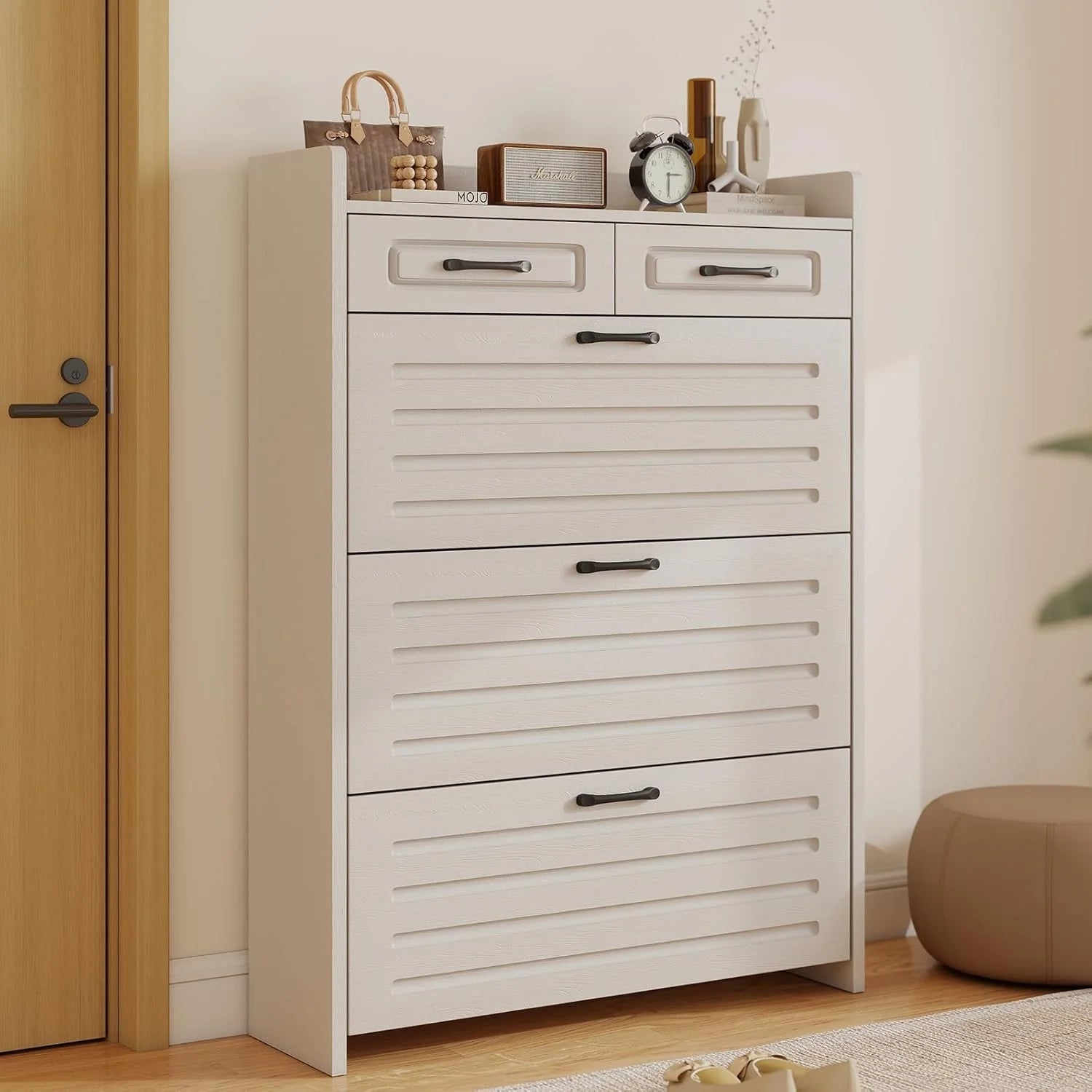 Shoe Cabinet with 3 Large Flip Drawers & 2 Storage Drawers, Narrow Shoe Organizer Cabinet Fits
