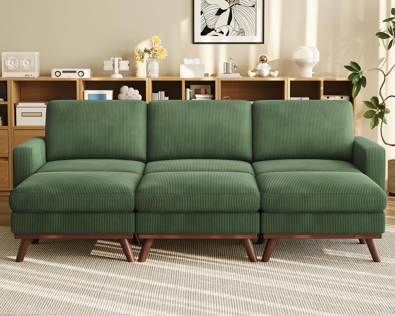 Vesgantti 68 Loveseat Sofa - Green, Comfy Corduroy with Spring Cushion, Solid Wood Frame, Modern Deep Seat, Bedroom & Living Room, Office Couch