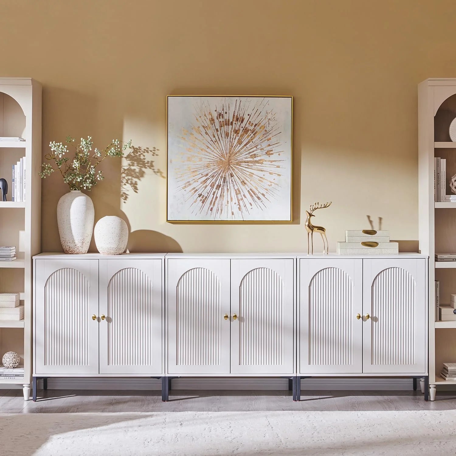 IFGET Modern Buffet Cabinet with Storage 92.63 W Fluted Arched Sideboard Cabinet