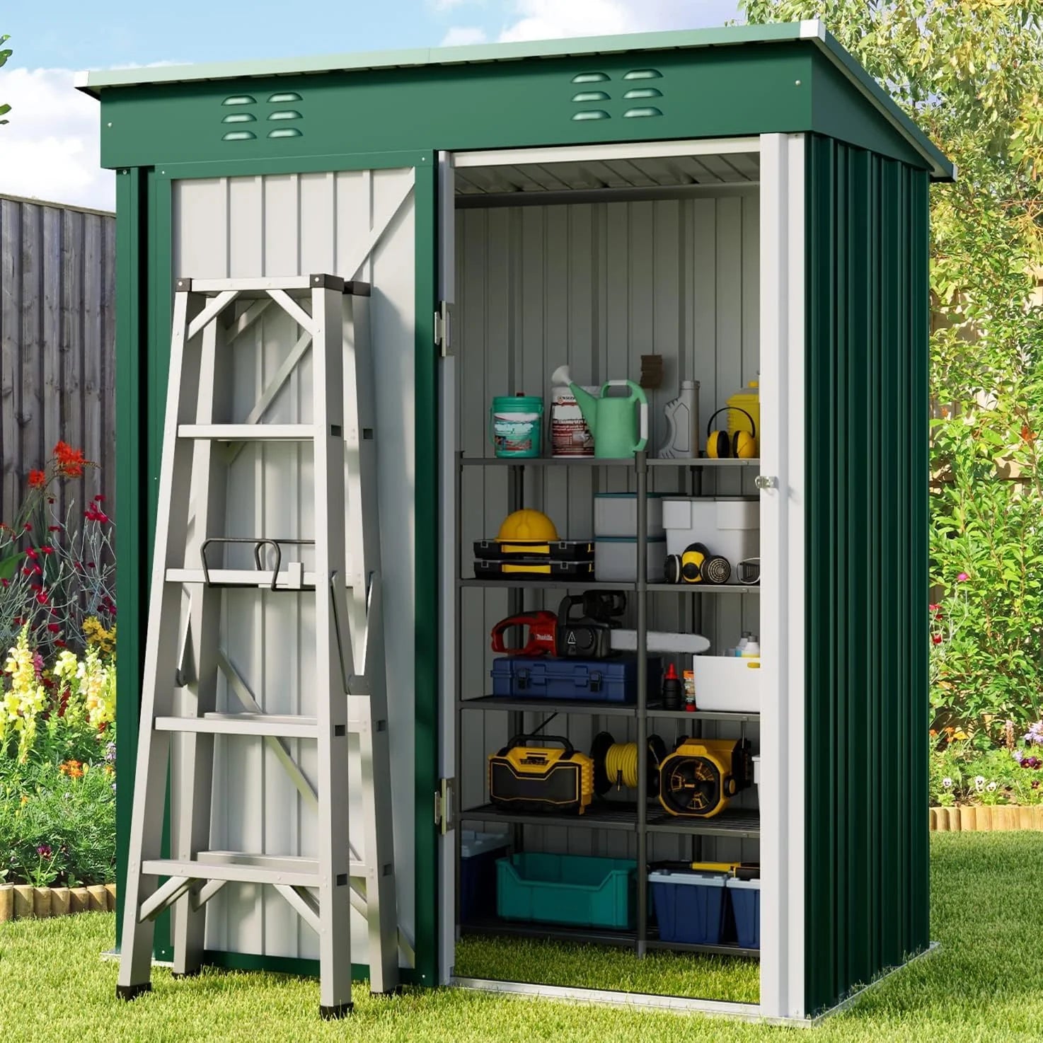 Gizoon Outdoor Storage Shed 6 x 4 Feet, Galvanized Metal Garden Shed