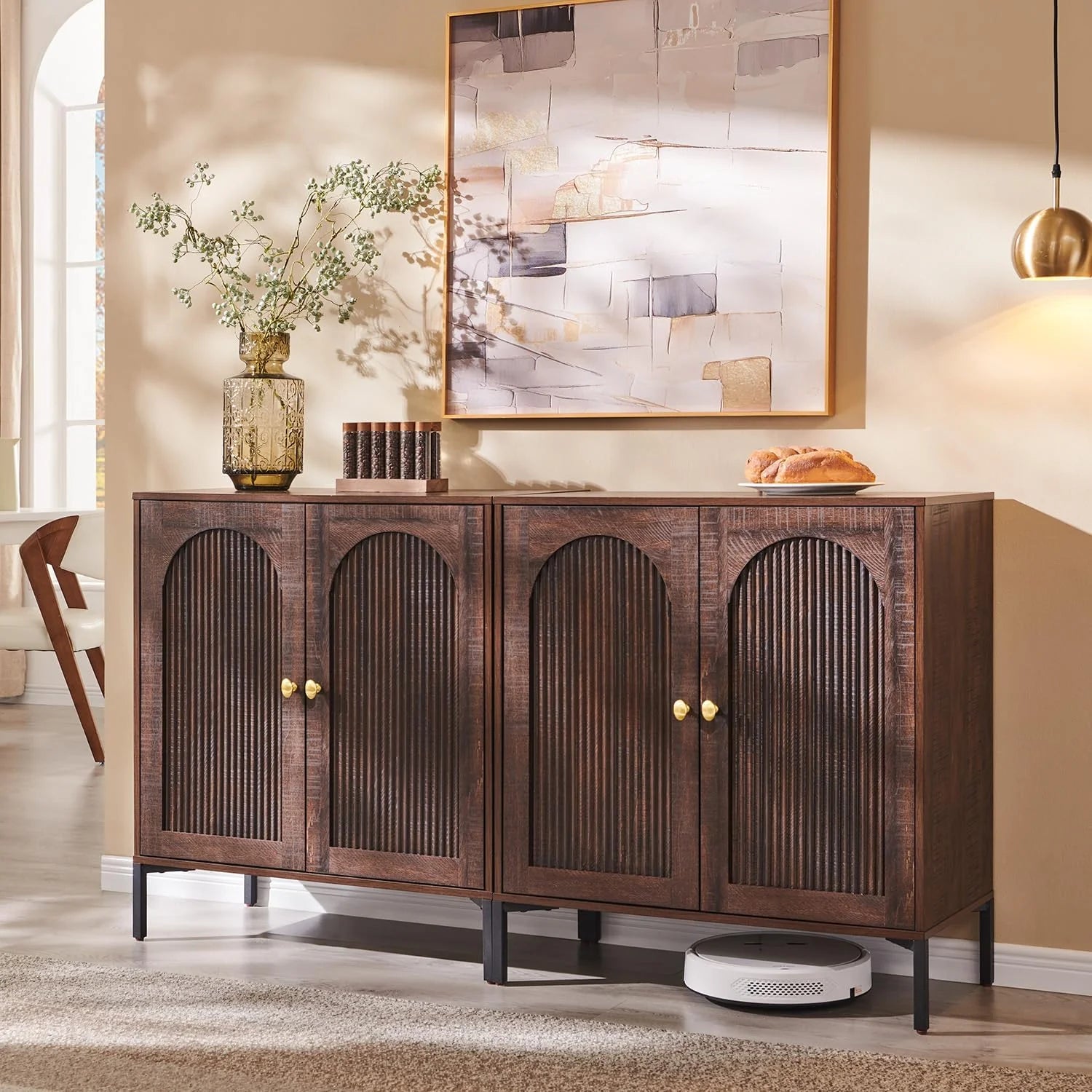 IFGET Modern Buffet Cabinet with Storage 92.63 W Fluted Arched Sideboard Cabinet