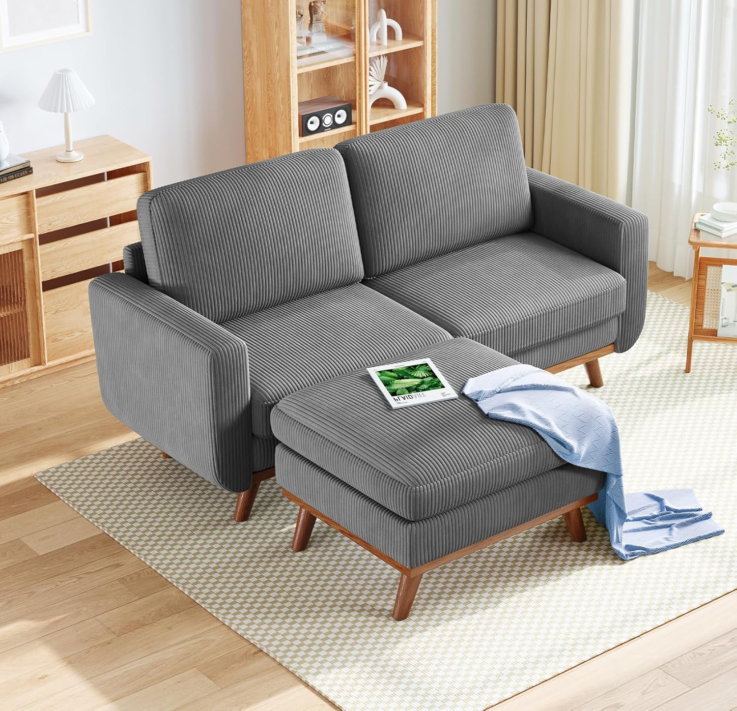 Vesgantti 68 Loveseat Sofa - Green, Comfy Corduroy with Spring Cushion, Solid Wood Frame, Modern Deep Seat, Bedroom & Living Room, Office Couch