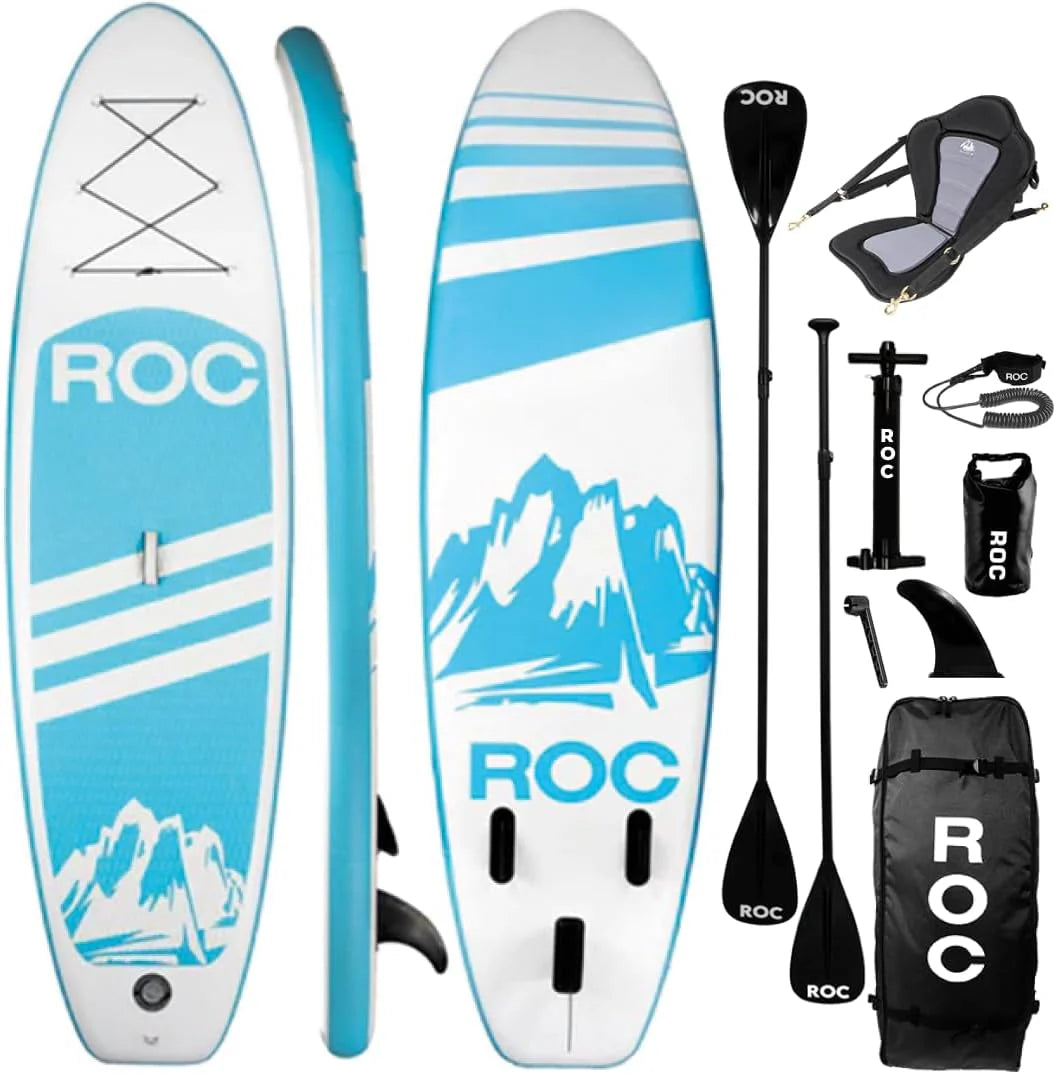 Roc Inflatable Stand Up Paddle Board with Premium SUP Paddle Board Accessories, Wide Stable Design