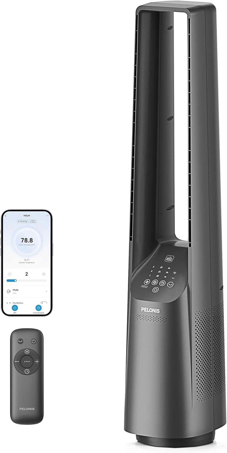 PELONIS 40 Smart Bladeless Fan for Bedrrom - Tower Fan, Alexa/Google/WiFi, DC Motor, 6 Speeds, 4 Modes, Remote, 7H Timer, 90�� Oscillation, Safe for Home and Office