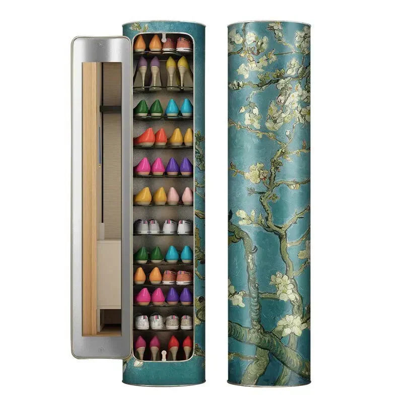 Large-capacity multi-layer rotating disinfection shoe cabinet with mirror deodorizer
