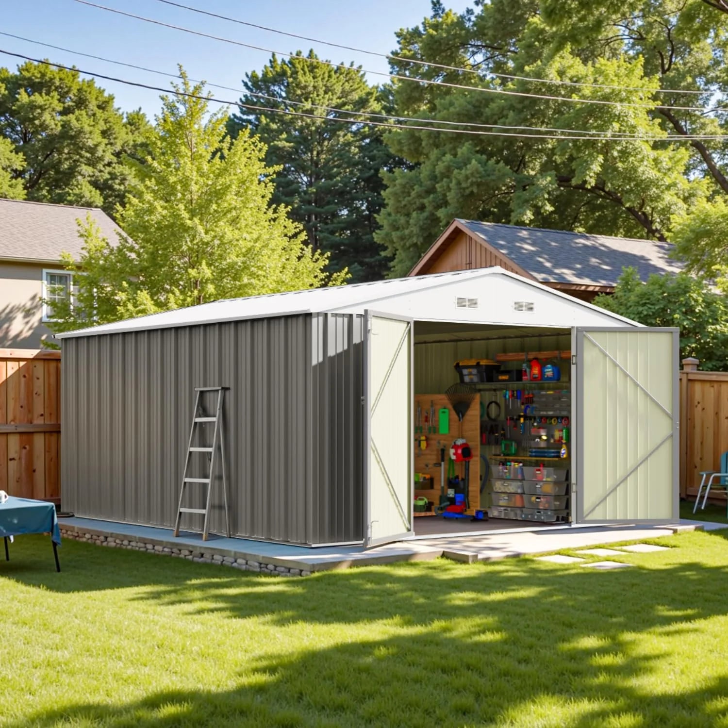 Patiowell 5x3 FT Outdoor Storage Shed Tool Shed with Sloping Roof and Lockable Door Metal Shed