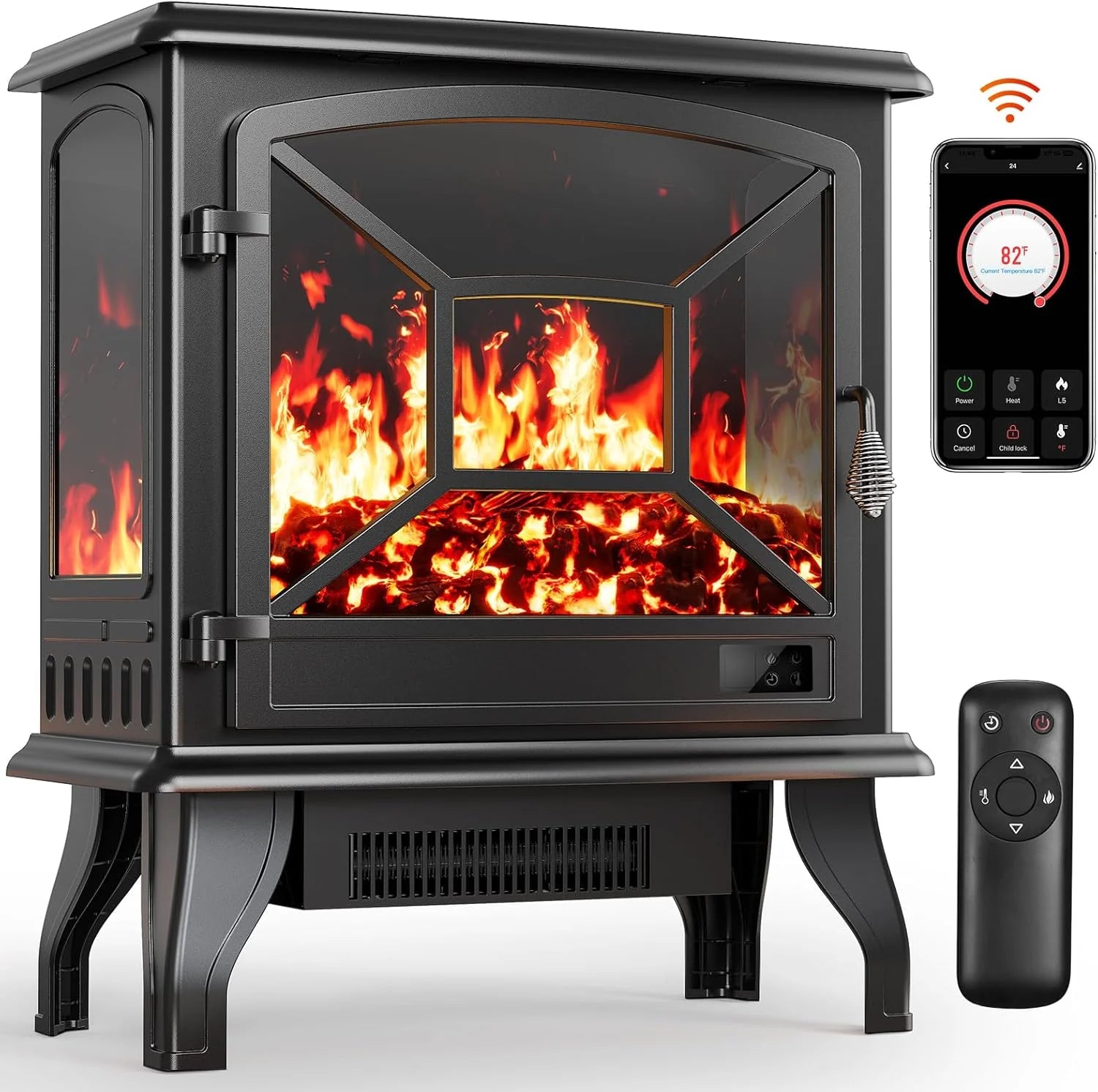 Silonn 50��Smart Electric Fireplace Heater with App & Remote Control, 5300 BTU Heat Output, Ultra-Slim Wall-Mounted or Recessed Electric Fireplace Inserts with Timer, 20 Flame Colors,WiFi Enabled