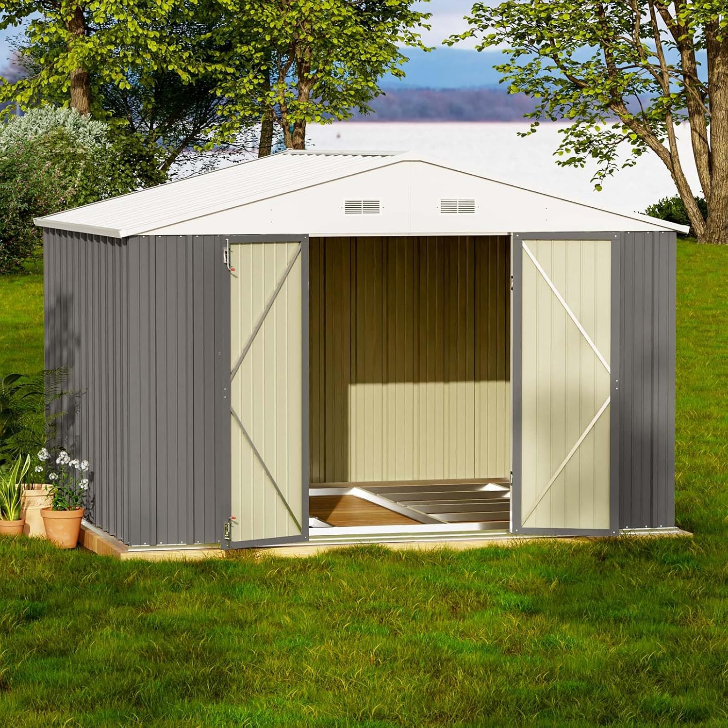 Patiowell 5x3 FT Outdoor Storage Shed Tool Shed with Sloping Roof and Lockable Door Metal Shed