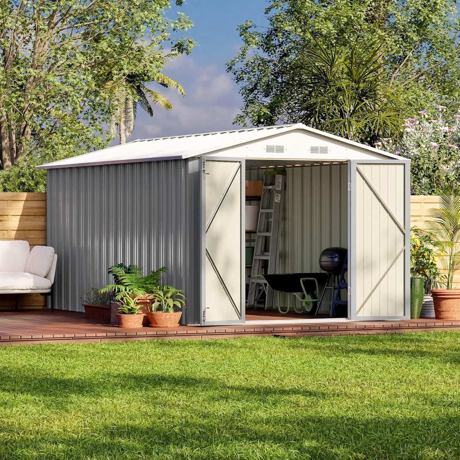 Patiowell 5x3 FT Outdoor Storage Shed Tool Shed with Sloping Roof and Lockable Door Metal Shed