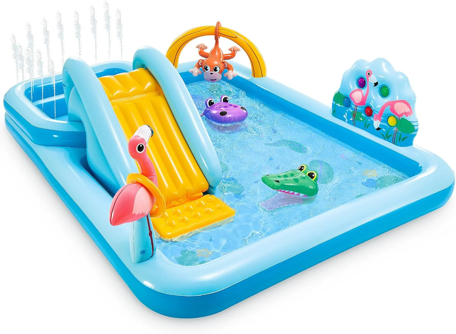 Intex 96 x 78 x 28 Inflatable Jungle Adventure Play Center Spray Kiddie Pool - Backyard Kids Water Slide, Outdoor Blow-Up Splash Pad for Toddlers