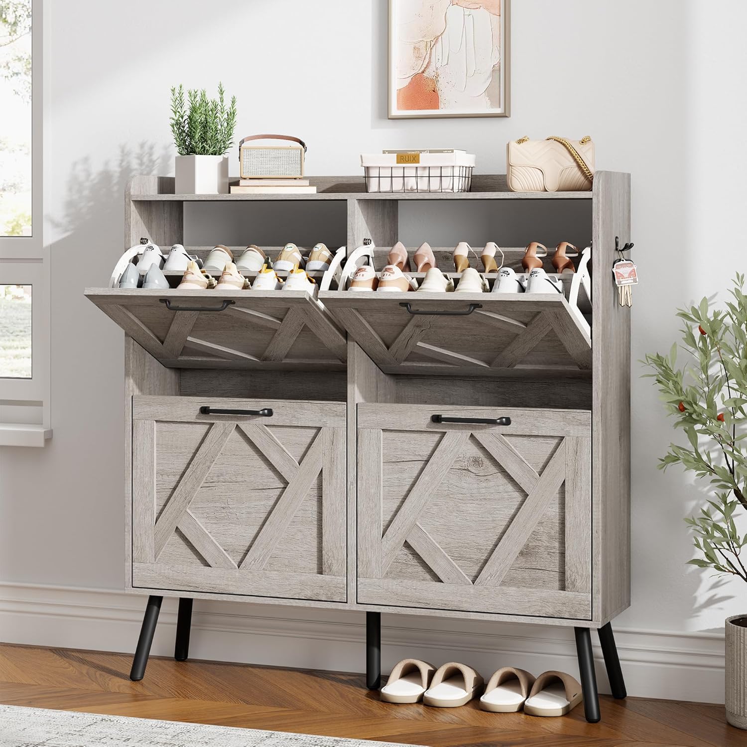 Nicetree Shoe Cabinet Freestanding Shoe Cabinet with 2 Reversible Drawers