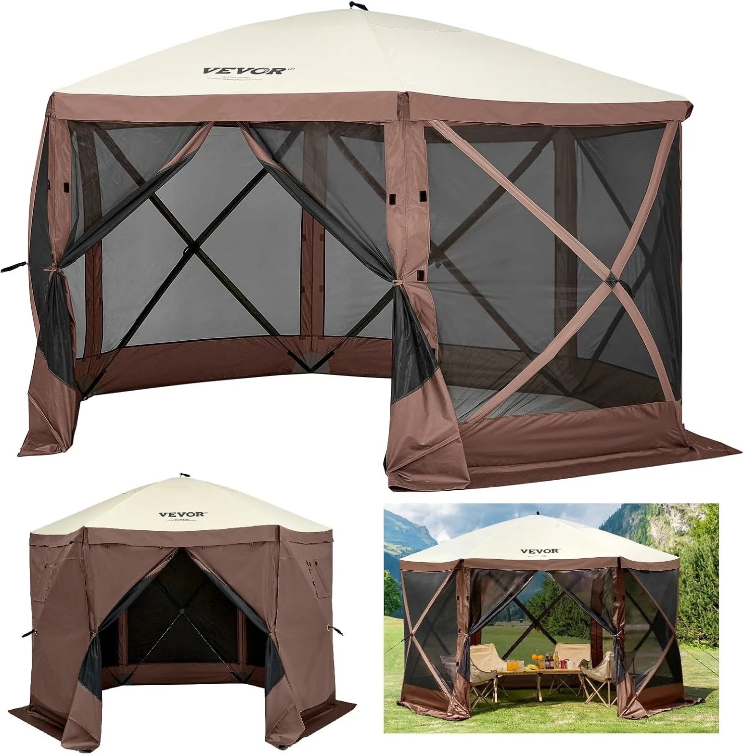 VEVOR 12x12ft Pop Up Gazebo Tent with Mosquito Netting, 6 Removable Wind Panels