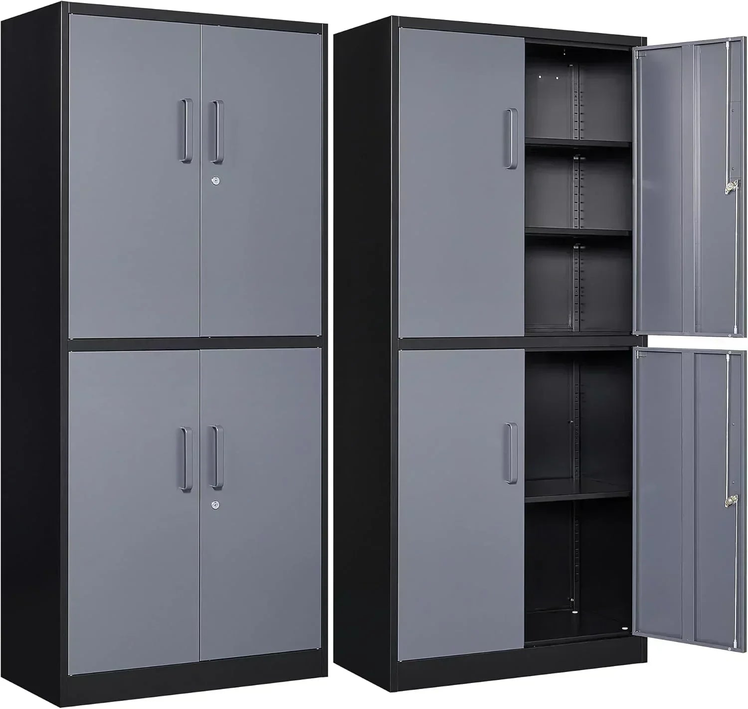 Metal Storage Cabinet with 2 Doors and 6 Shelves Black Metal Cabinet Garage Storage Cabinet