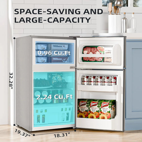 Antarctic Star 3.2 Cu.Ft,Mini Refrigerator with Freezer,Double Door Mini Fridge,Compact Refrigerator,Adjustable Thermostat,Mini Refrigerator for Bedroom/Office/Dorm/Kitchen(BLACK)