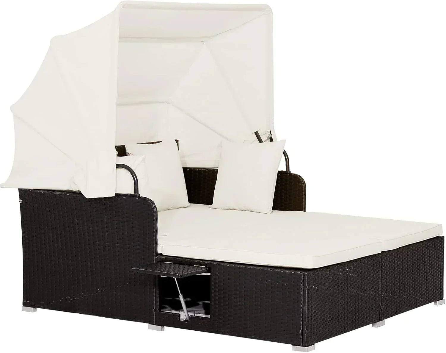 RELAX4LIFE Patio Outdoor Daybed with Canopy Wicker Sunbed Cushions 4 Pillows