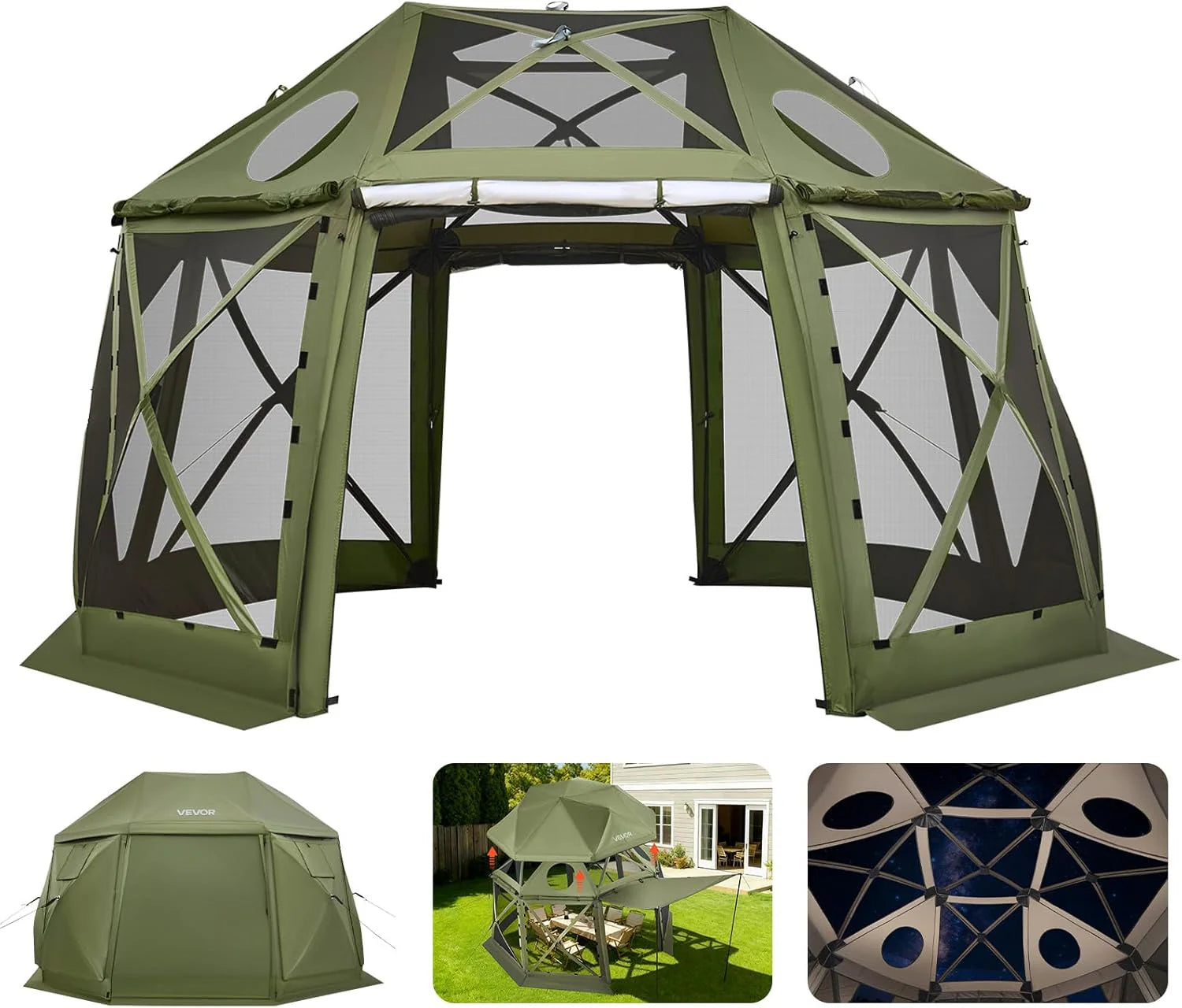 VEVOR 12x12ft Pop Up Gazebo Tent with Mosquito Netting, 6 Removable Wind Panels