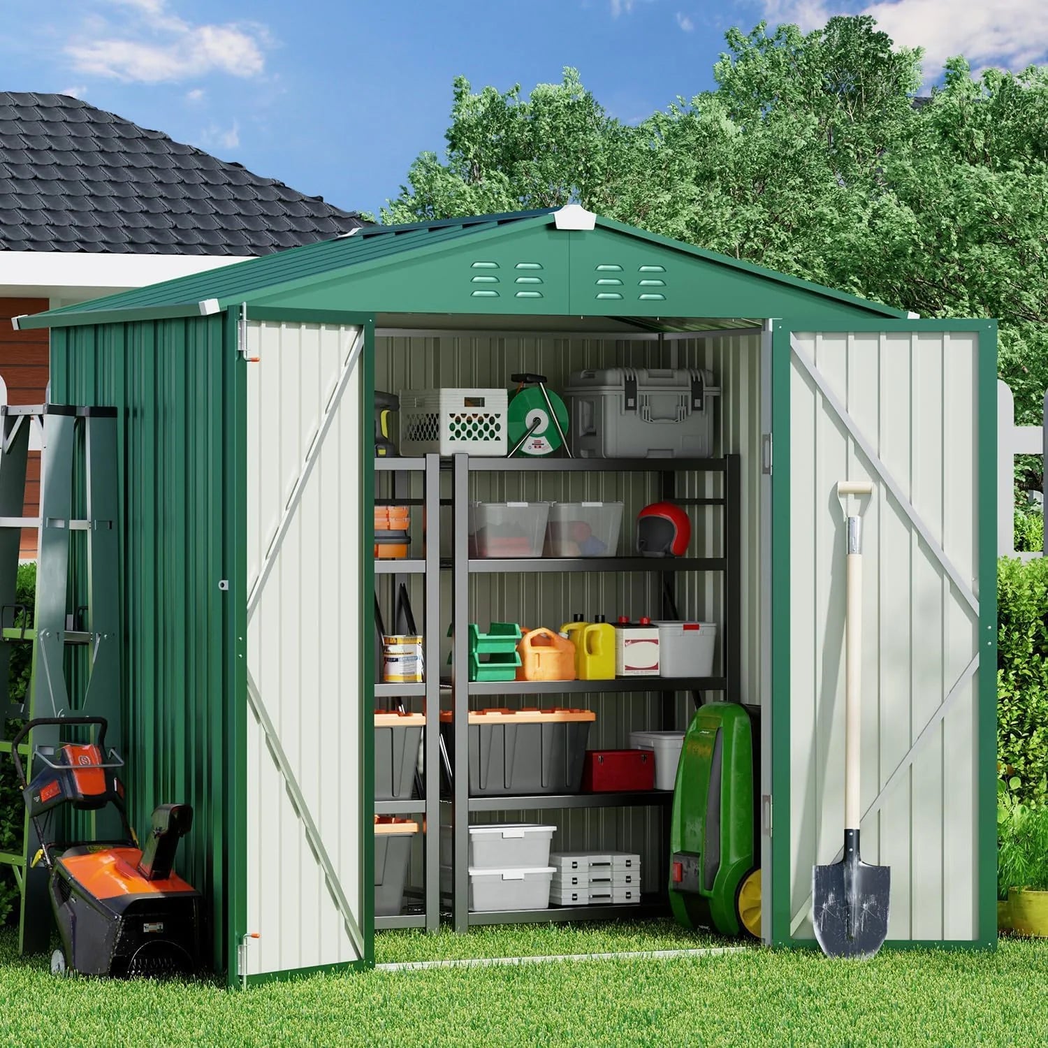 Gizoon Outdoor Storage Shed 6 x 4 Feet, Galvanized Metal Garden Shed