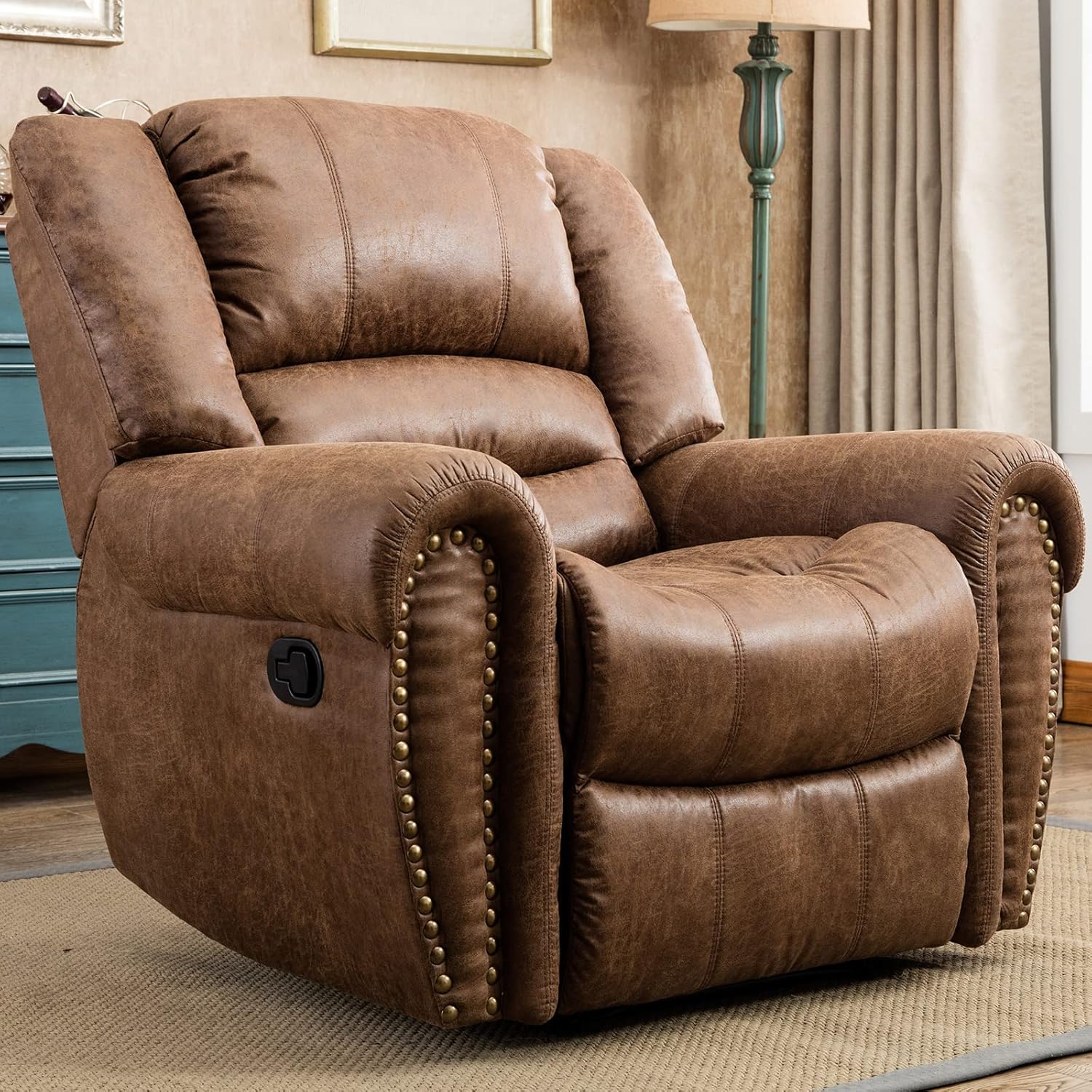 Leather recliner classic traditional manual recliner single sofa for living room