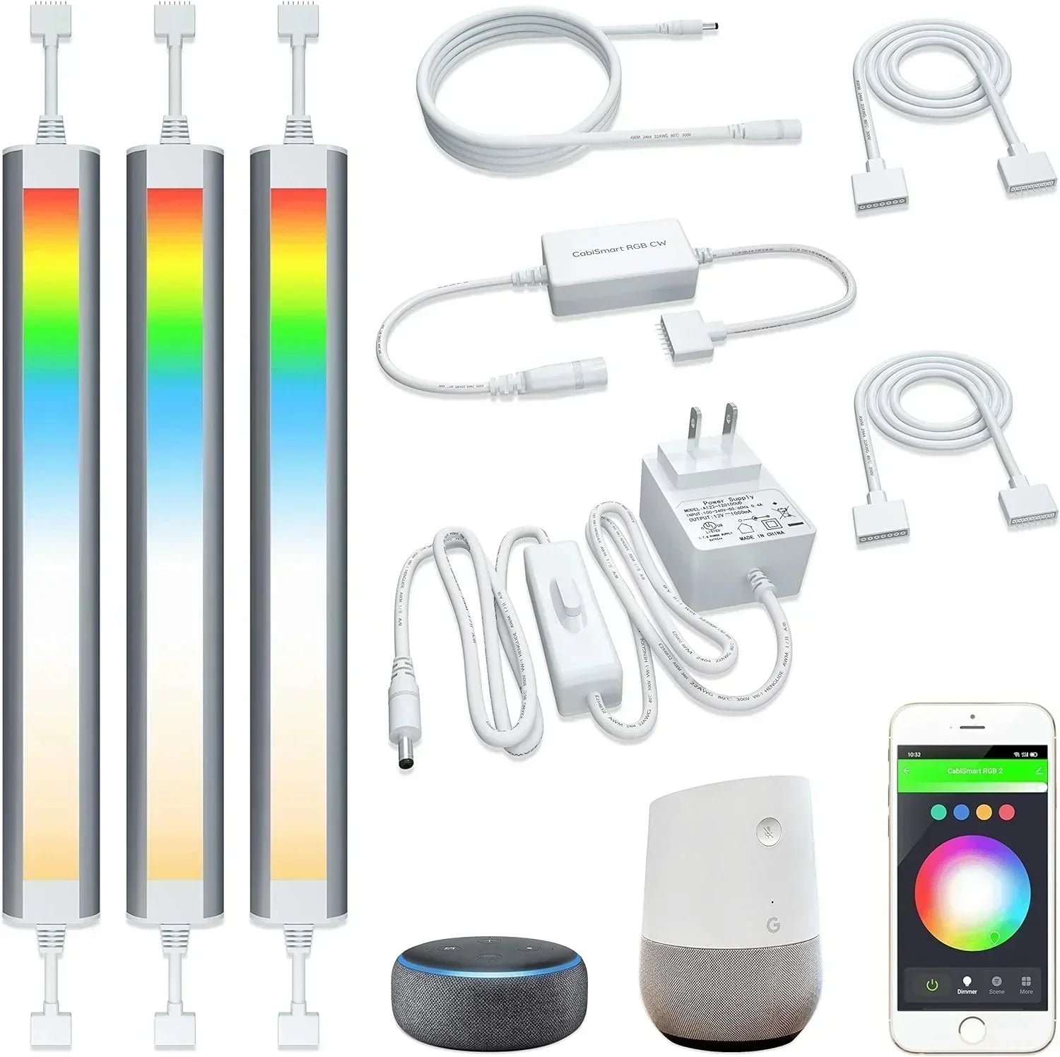 Smart under-cabinet lighting strip white and color-changing dimmable