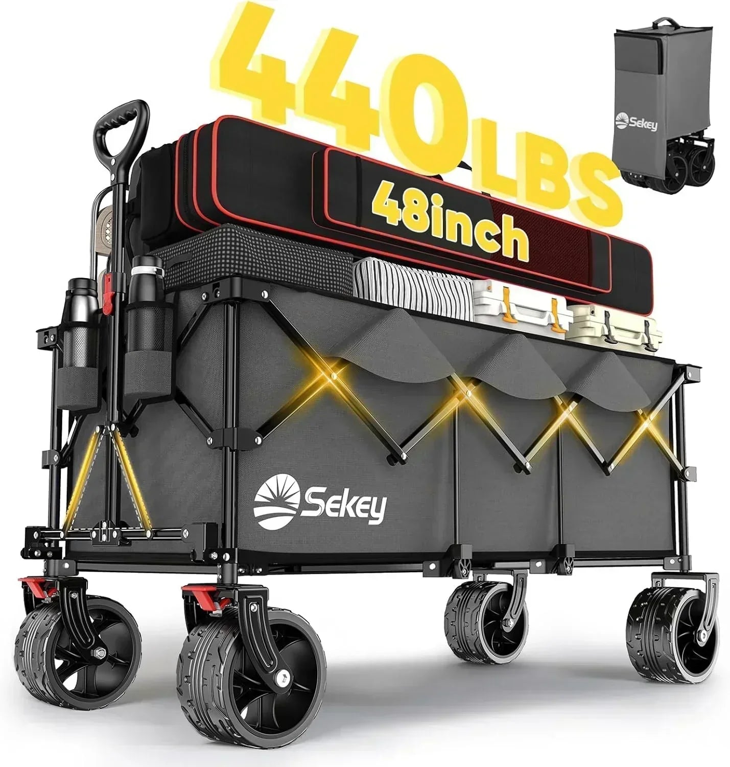 Sekey 48 Inch Long Foldable Extended Travel Cart 440 Lbs Folding Multi-Purpose Garden Cart