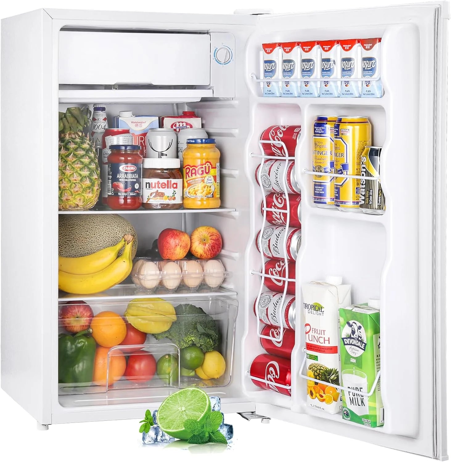 Upstreman 3.2 Cu.Ft Mini Fridge with Freezer, Single Door Mini Fridge, Dorm Fridge, Adjustable Thermostat, Mini Refrigerator