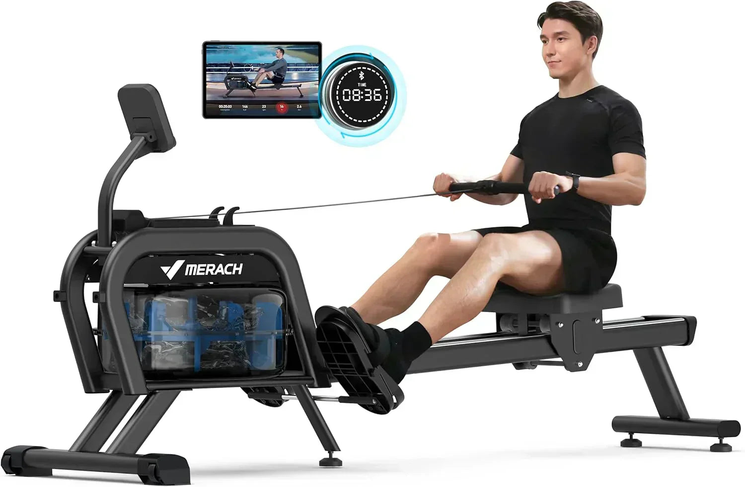 Merachi household rowing machine silent resistance dual-slide design
