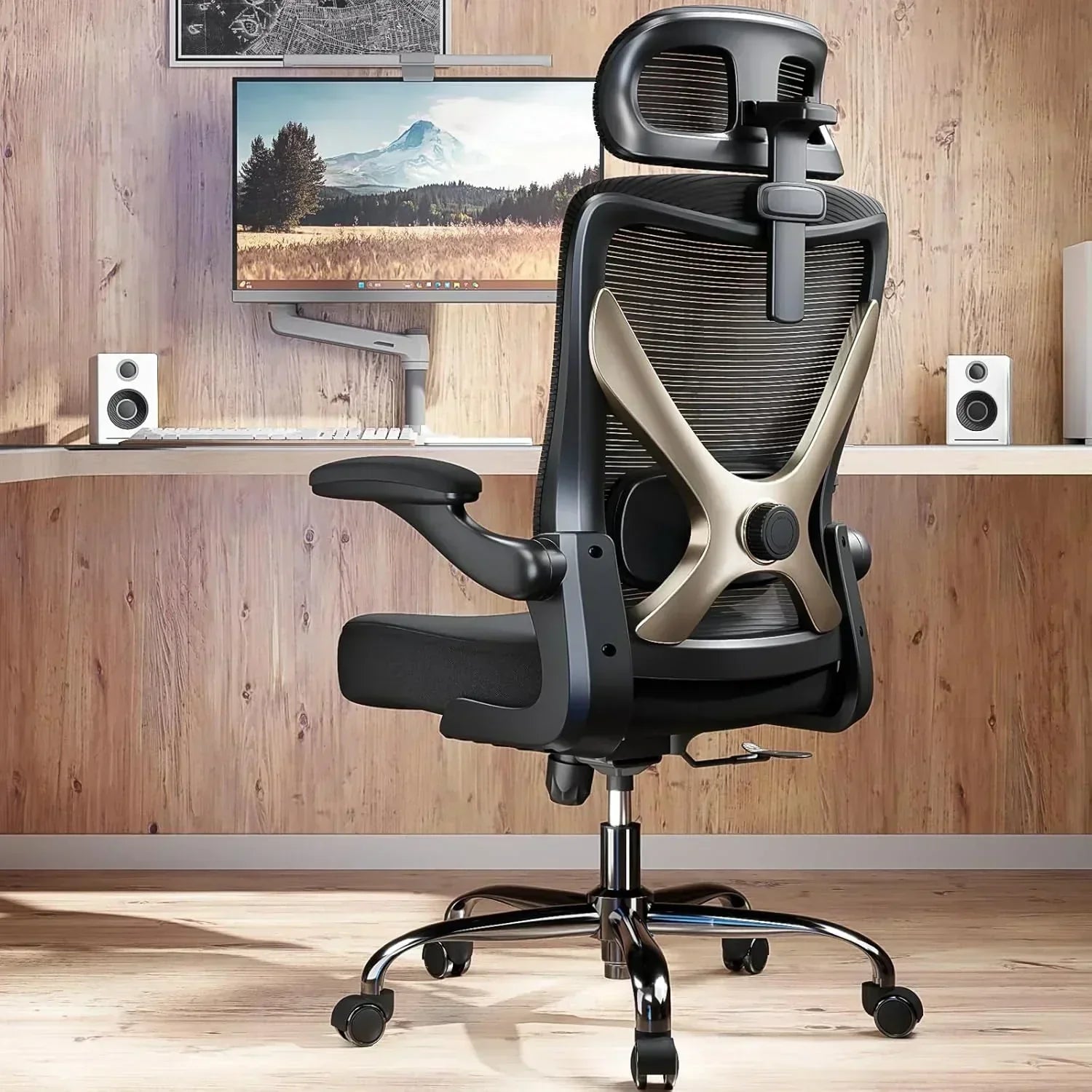 Office computer desk and chair gaming chair with lumbar support and headrest