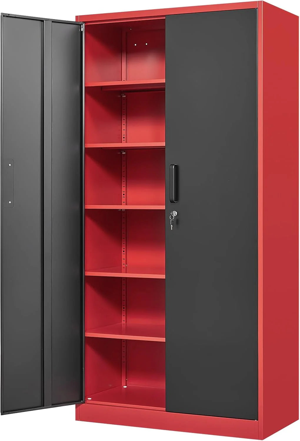 Yizosh Metal Garage Storage Cabinet with 2 Doors and 5 Adjustable Shelves