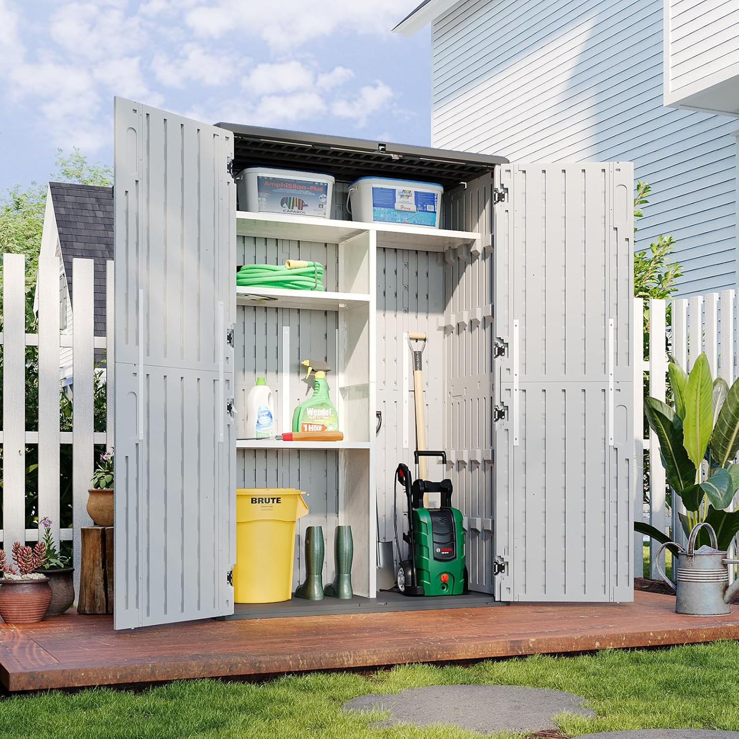 Oxun Outdoor Storage Shed, 64 Cubic Feet Vertical Storage Shed Outdoor with Floor