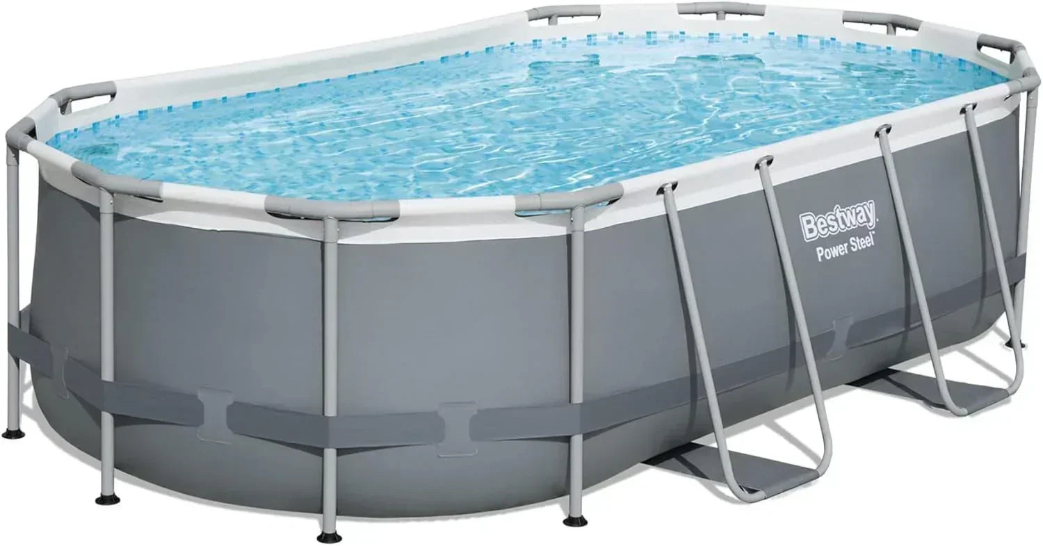 Power Steel 14' x 8'2 x 39.5 Oval Above Ground Pool Set Includes 530gal Filter Pump Ladder