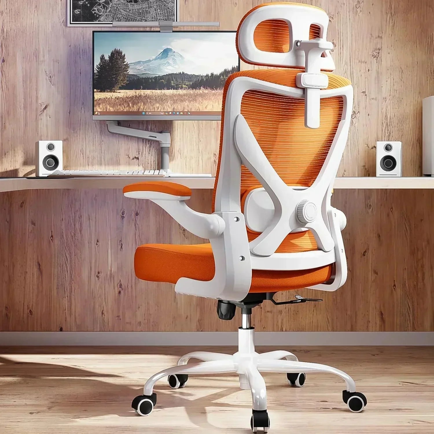 Office computer desk and chair gaming chair with lumbar support and headrest