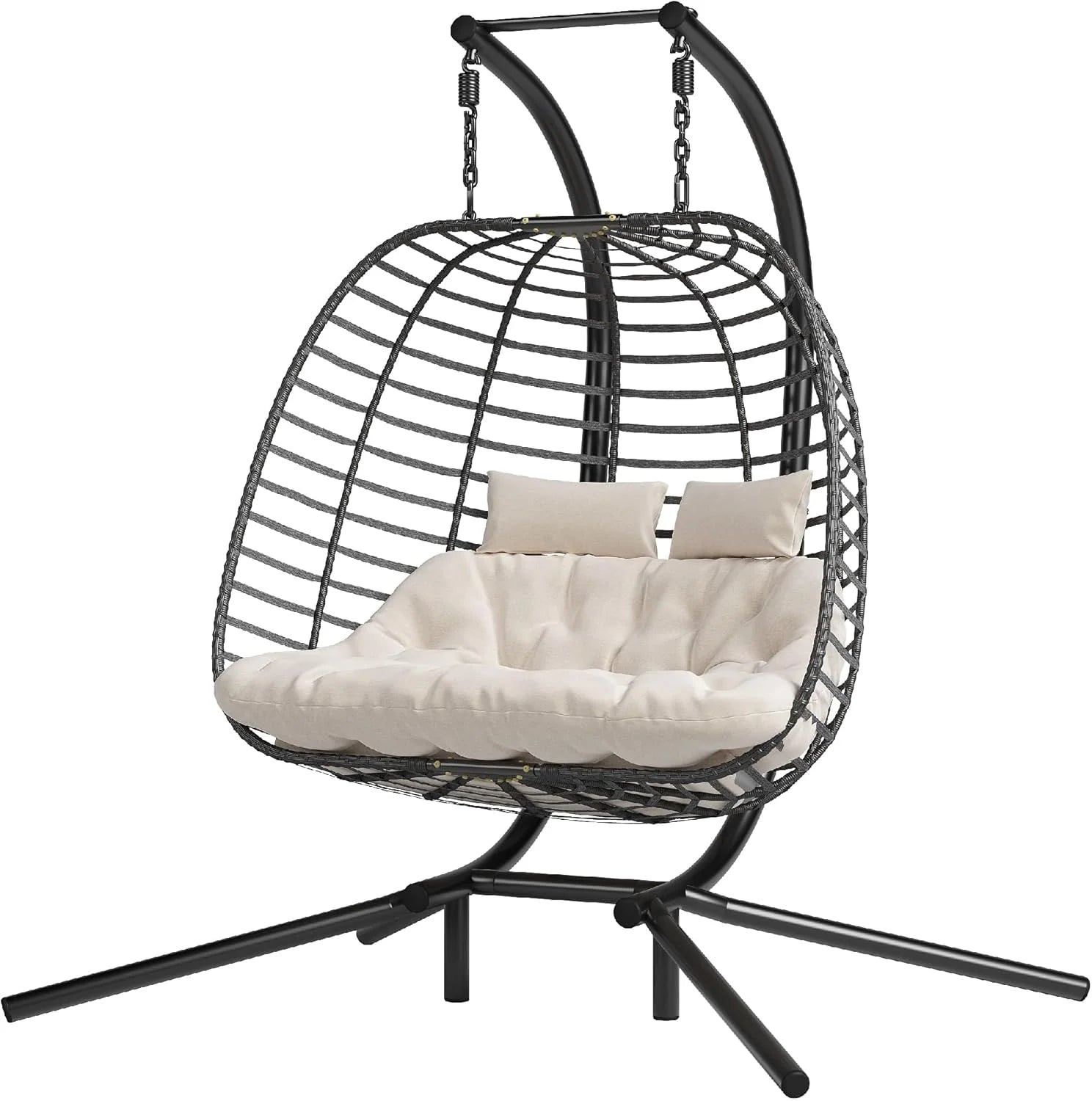 HWB Hanging Egg Chair Patio Wicker Hammock Egg Swing Chair with Cushion for Bedroom