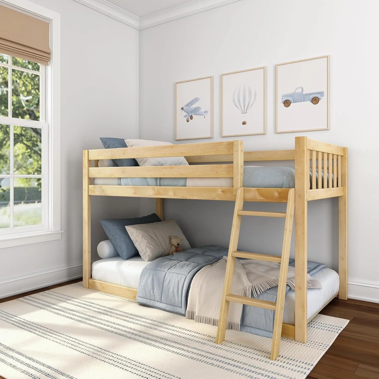 Max & Lily Fundamental Twin Low Bunk Bed Kids Solid Wood Modern Bed Frame Strong Wooden Slats