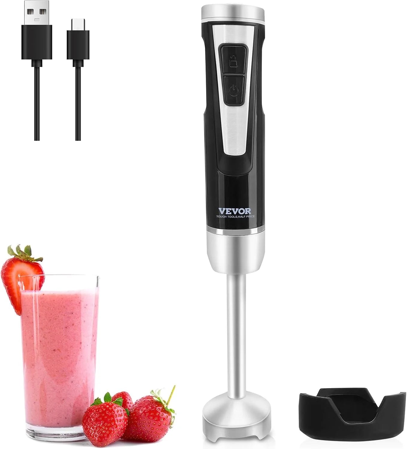 VEVOR Commercial Immersion Blender, 750W 20 Heavy Duty Hand Mixer, Variable Speed Kitchen Stick Mixer with 304 Stainless Steel Blade, Multi-Purpose Portable Mixer for Soup, Smoothie, Puree, Baby Food