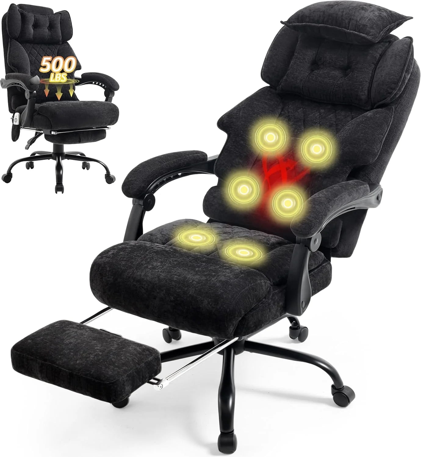 Massage Office Chair with Footrest, Large and Tall Leather Office Chair 500 lbs