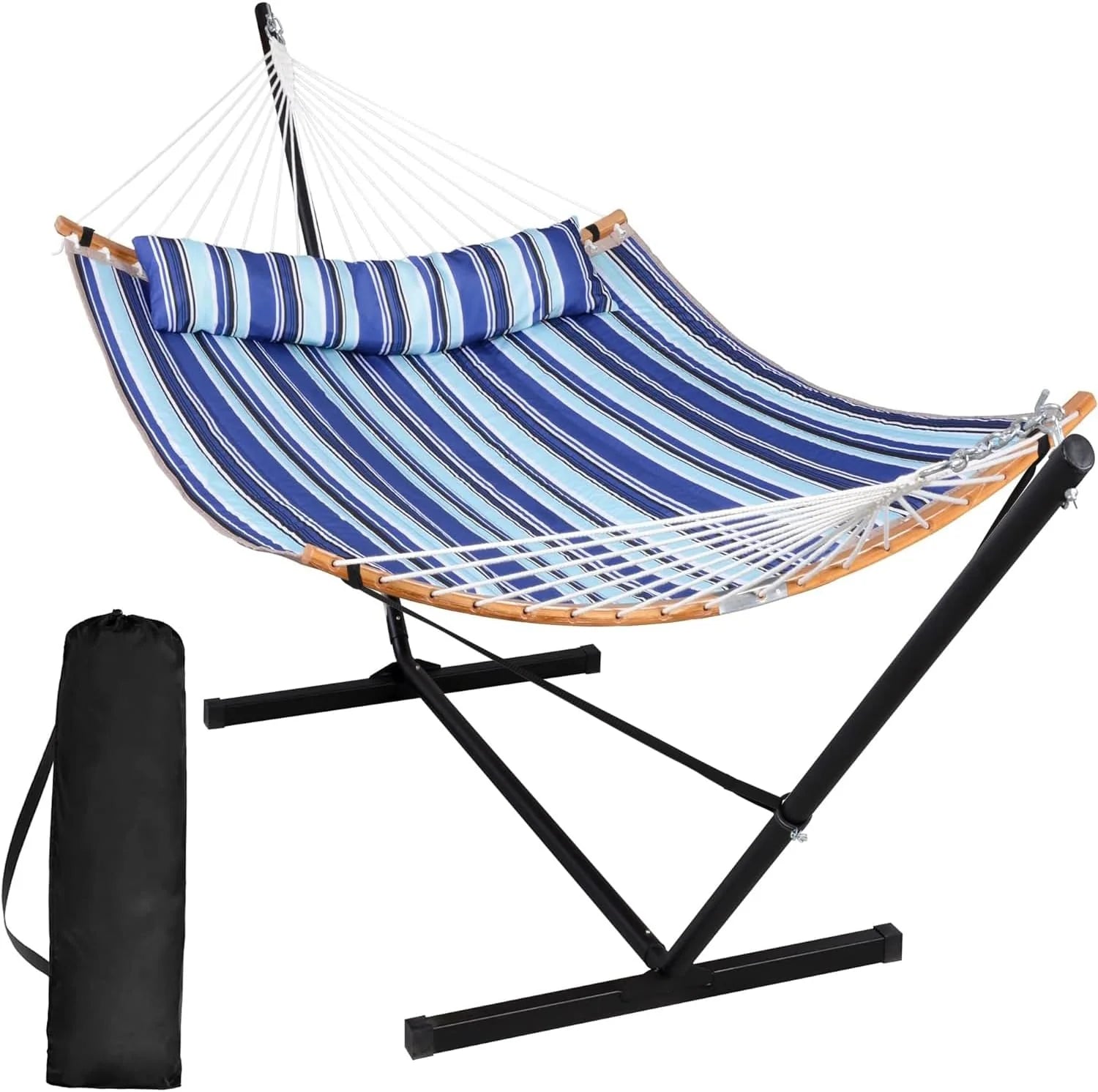 SUNCREAT Double Portable Hammock with Stand 2 Person Hammock with Curved Spreader Bar