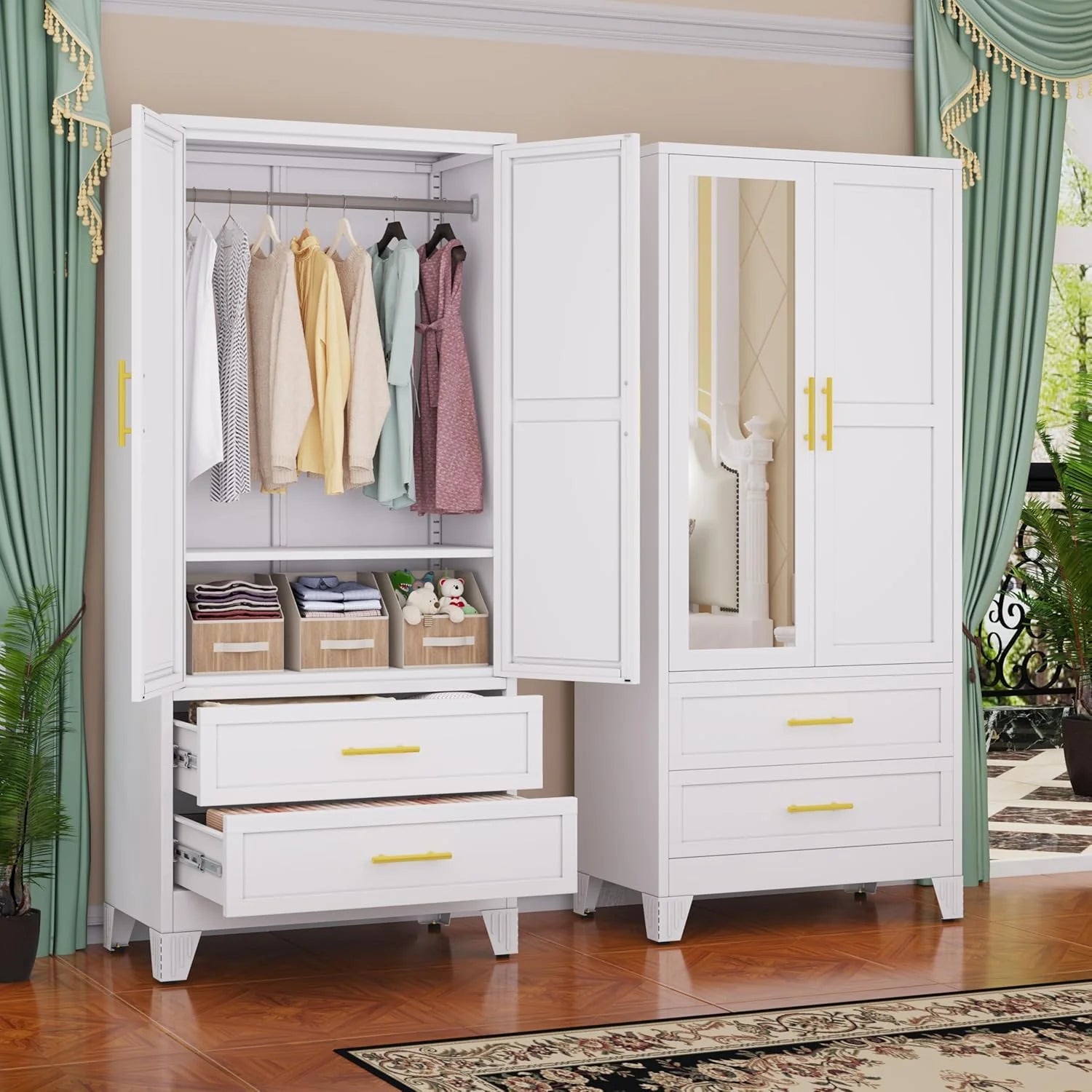 Steel Armoire Wardrobe Closet, 71 Metal Clothing Storage Cabinets