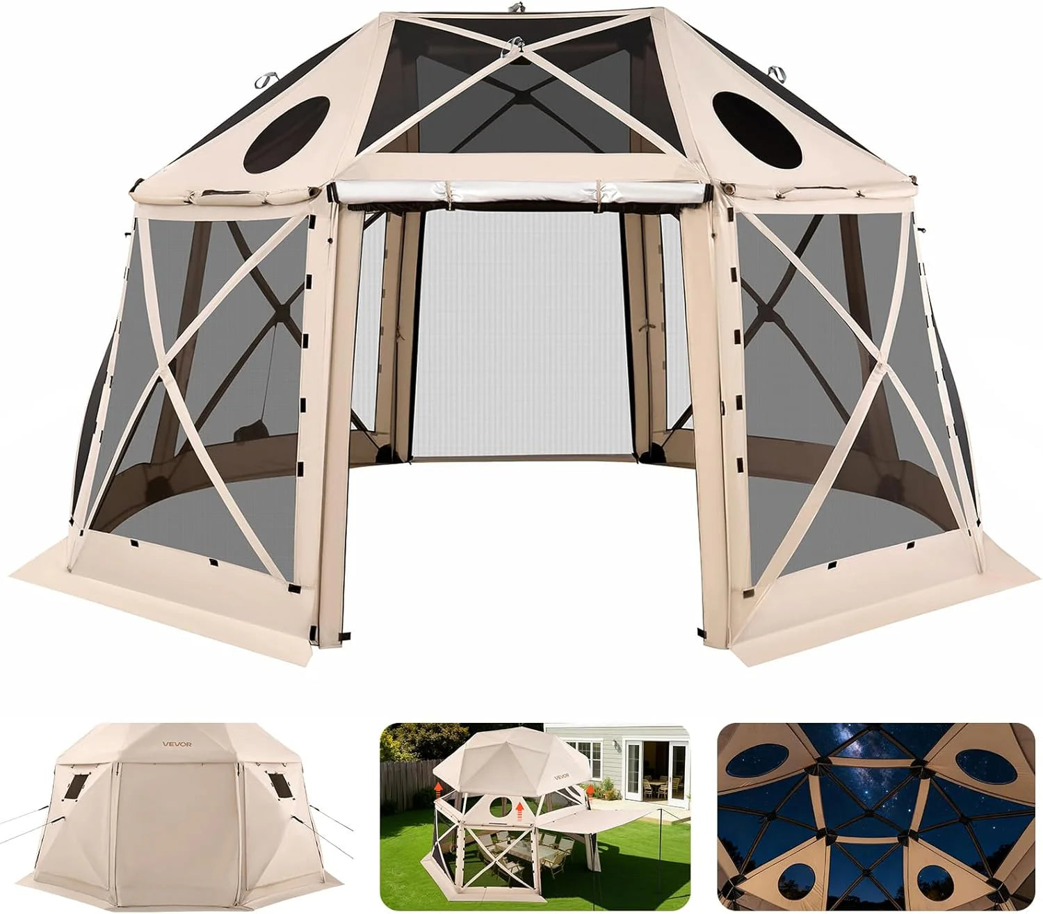 VEVOR 12x12ft Pop Up Gazebo Tent with Mosquito Netting, 6 Removable Wind Panels