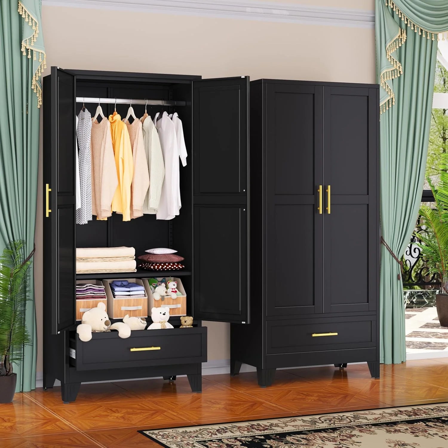 Steel Armoire Wardrobe Closet, 71 Metal Clothing Storage Cabinets