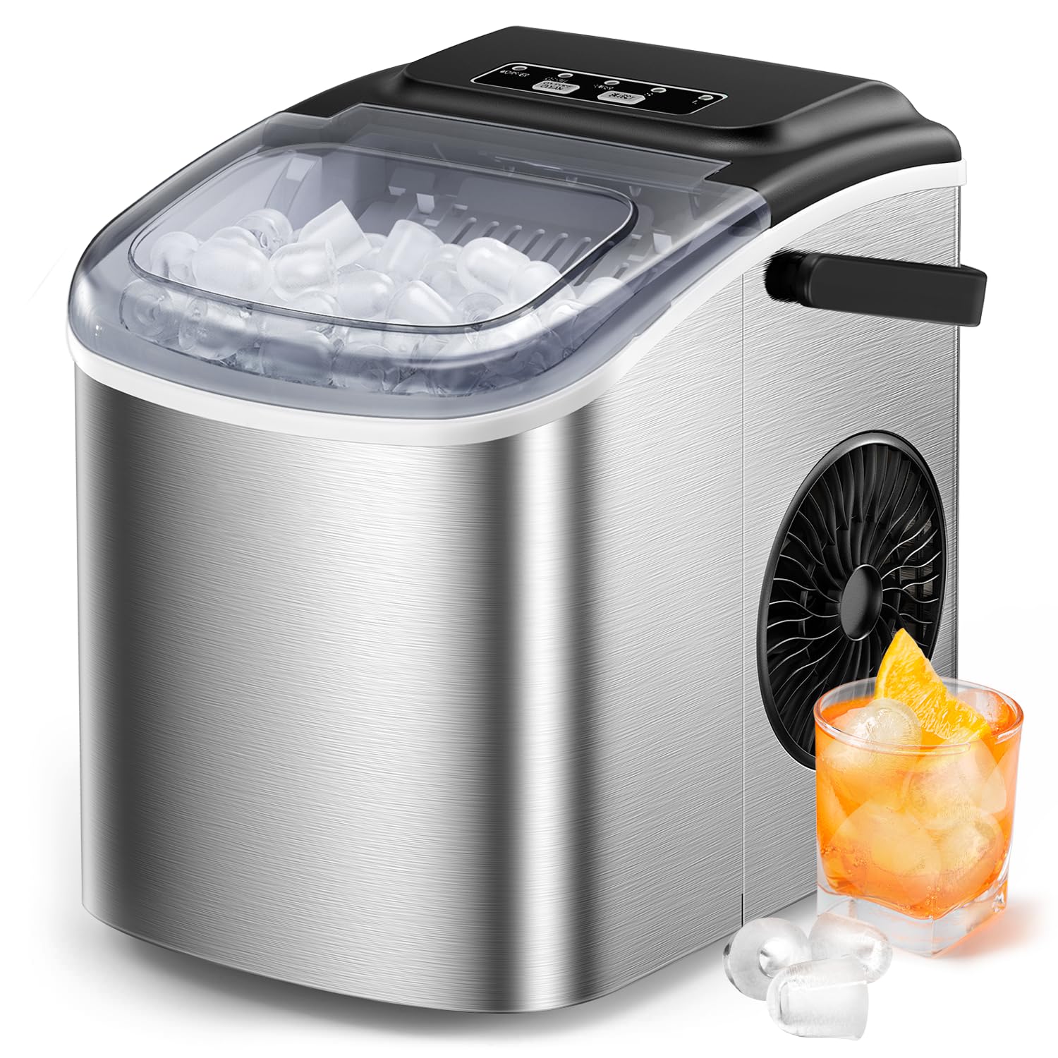Nugget Ice Maker Countertop, Silonn Chewable Pellet Ice Machine with Self-Cleanin Function, 33lbs/24H Portable Ice Makers for Home Kitchen Officce, Black