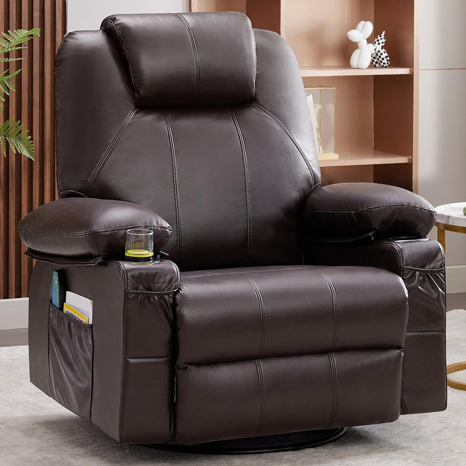 Large Swivel Rocking Recliner with Massage Function 360 Degree Swivel Rocking Single Sofa