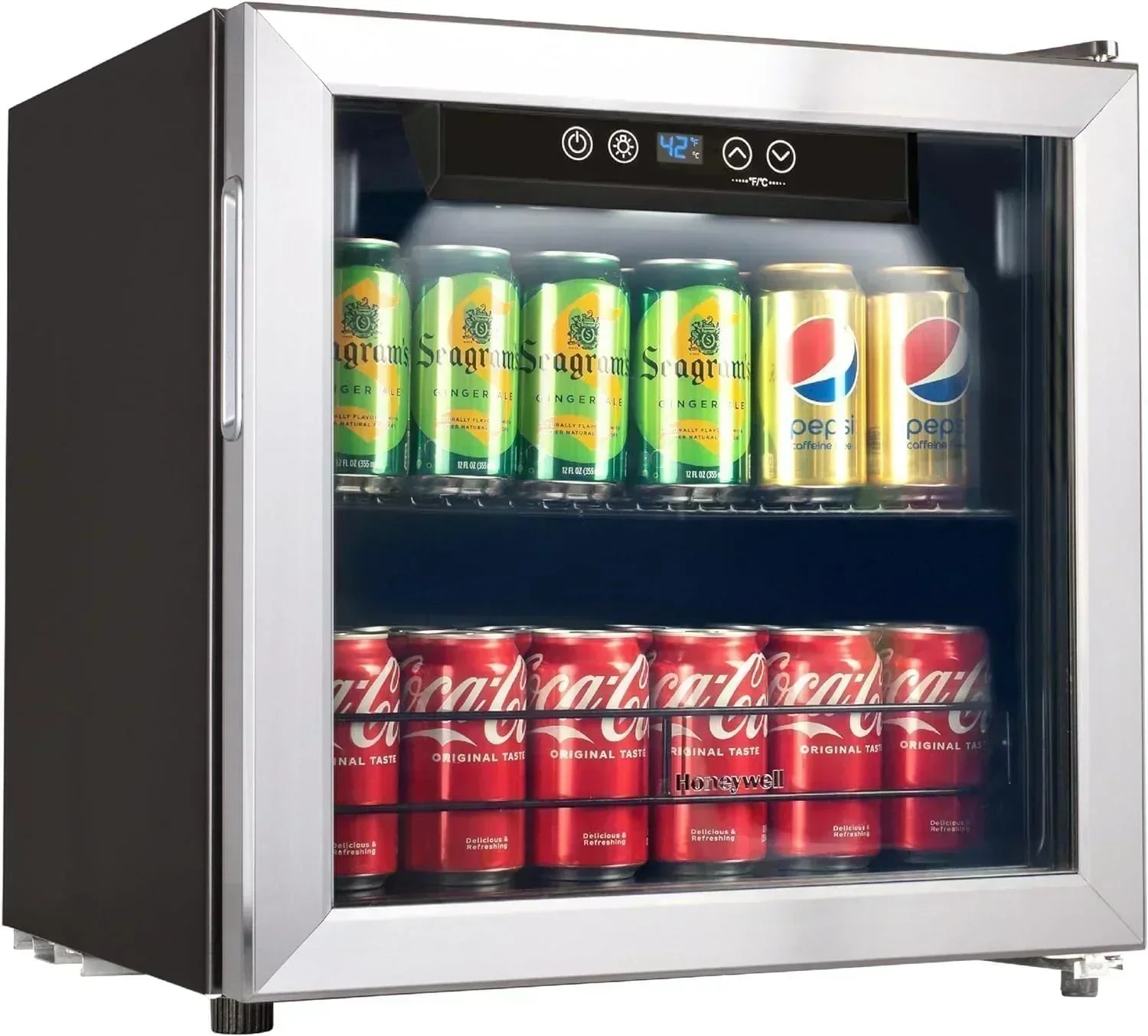Honeywell Beverage Refrigerator and Cooler 115 Can Mini Fridge with Glass Door for Soda Beer