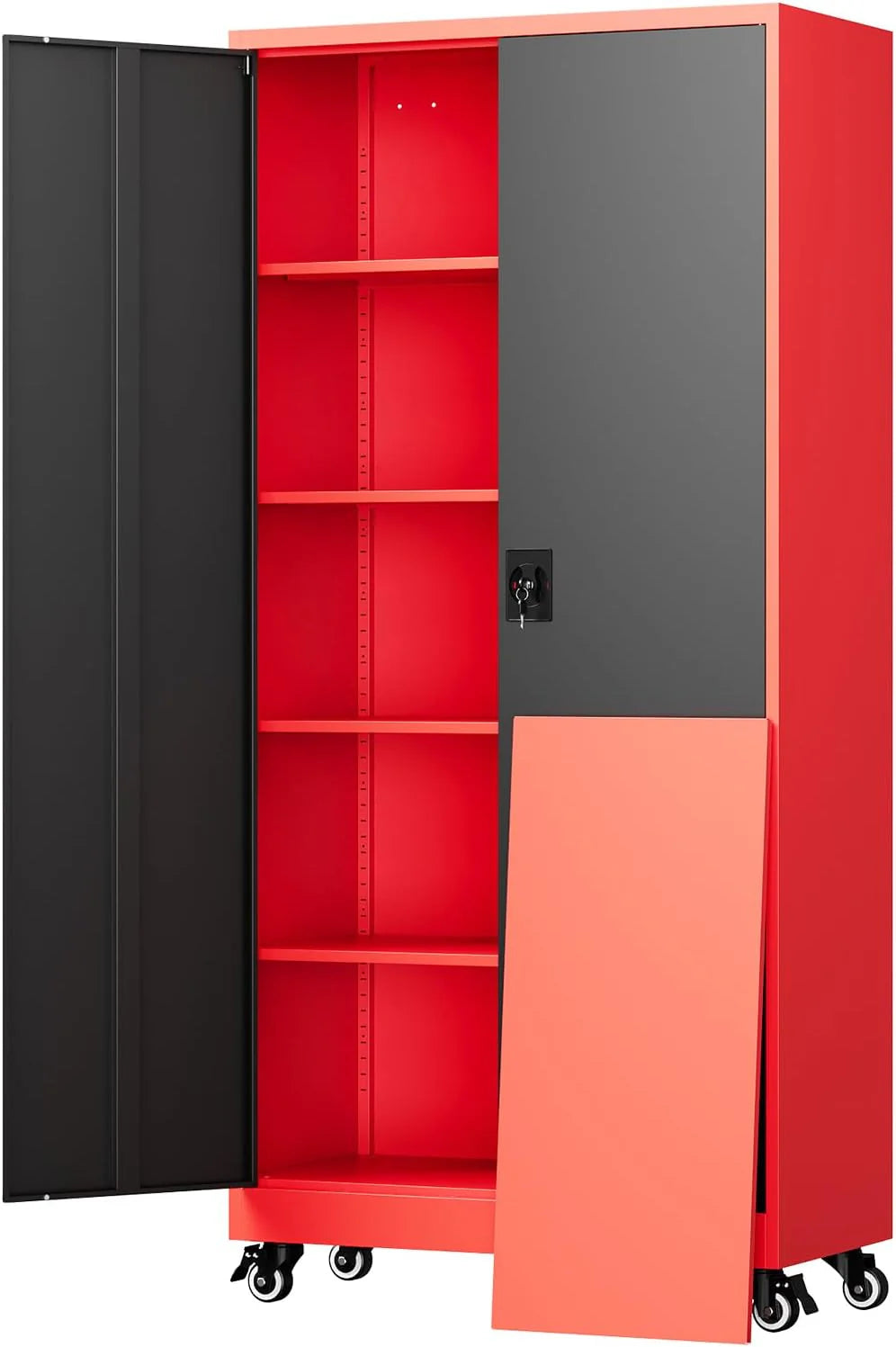 Yizosh Metal Garage Storage Cabinet with 2 Doors and 5 Adjustable Shelves
